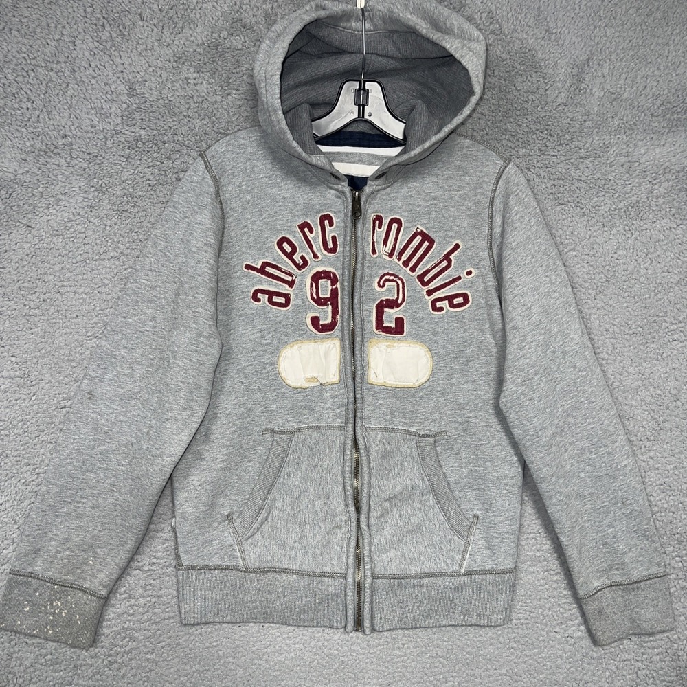 VTG Abercrombie & Fitch Hoodie Men's XL Gray 92 Spell Out Patch Jacket Y2K 90s